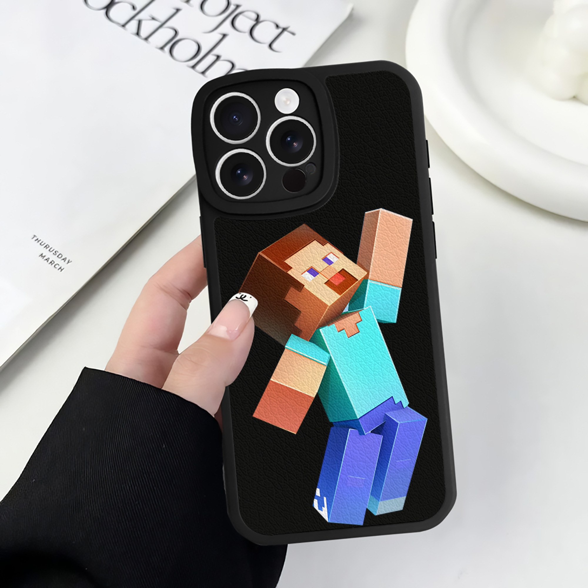 （画像用） マインクラフト ブロックの世界 Minecraft MC Block world 【iPhone 16シリーズ対応】シリコンスマホケース（レザー調） 材質：シリコン
